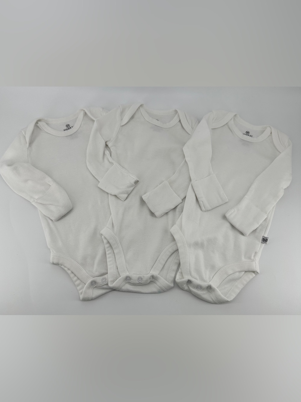 Honest Baby Organic Body Suits 0-3 Fold Over Hand Cuffs Long Sleeve Set of 3